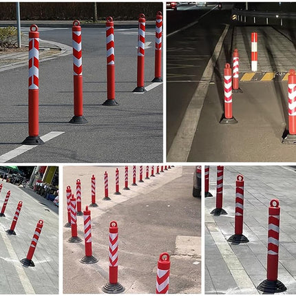 Reflective Warning Post 2PCS 80cm Detachable Rubber Base Red White Safety