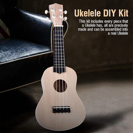 DIY Ukulele Kit 21 inch Natural Wood Paint Round Heart Sound Hole Beginner