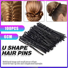 100PCS U Shape Bobby Hair Pins 6cm Black Hair Clips for Styling Buns and Updos