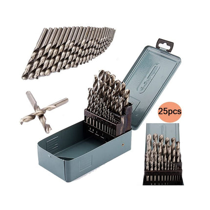 Drill Bits Set Metric Metal Twist High Speed HSS Steel Case 25pcs Coated Tool