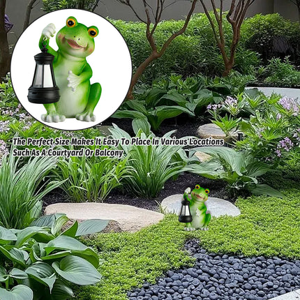Realistic Frog Resin Sculpture with Solar Lantern for Garden and Yard