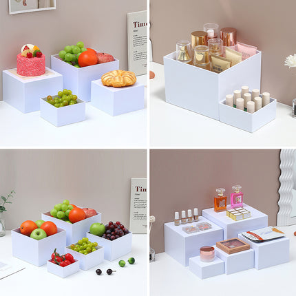 6PCS White Square Display Stand Set Stackable for Jewellery Perfume Cosmetics