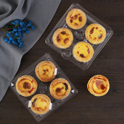 100PCS Transparent Plastic Egg Tart Box Disposable Bakery Packing Container
