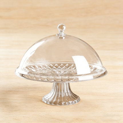 Transparent Fruit Plate with Lid Dustproof Display Stand Pedestal Fruit Bowl for Kitchen