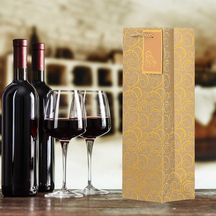 10 Pcs Red Wine Gift Bags with Twisted Rope Handle in Kraft Paper