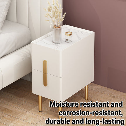 Narrow Nightstand Table Modern Style White Small Two Drawers Bedside Cabinet