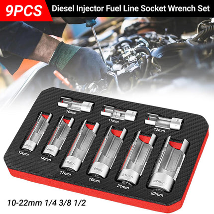 9PCS Diesel Fuel Injector Line Socket Wrench Set 10-22mm for Truck Engine Use