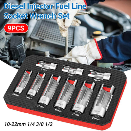 9PCS Diesel Fuel Injector Line Socket Wrench Set 10-22mm for Truck Engine Use