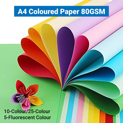 A4 Coloured Paper 70/80GSM Multi Colours for Craft Scrapbook School Project
