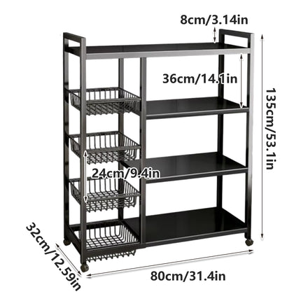4 Tier Moveable Kitchen Storage Rack with Wheels Stable Structure Space Saving