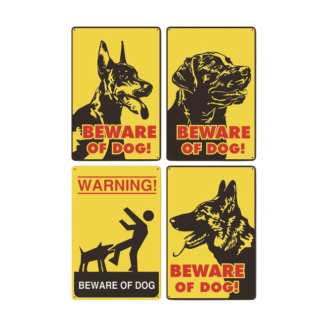 4PCS Vintage Metal Wall Art Beware Of Dog Retro Style For Home Garden Decor Sign