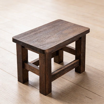 Solid Wood Low Stool Vintage Shoe Changing Home Entryway Retro Footstool Brown