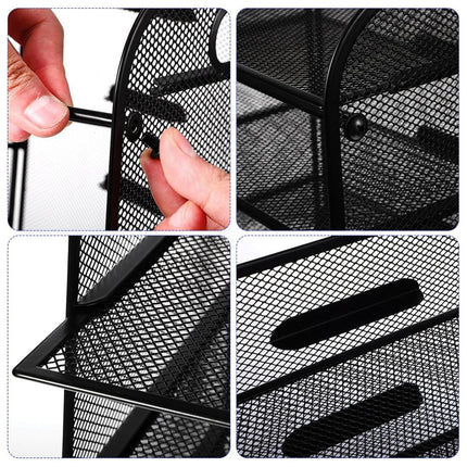 5 Tray Paper Organizer with Handle Mesh Desk File Letter Holder Black Storage