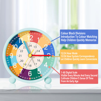 USB Charging Early Education Kids Metal Small Alarm Clock for Bedroom Bedside