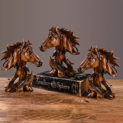 Horse Head Animal Figurine for Office Decoration Realistic Resin Craft for Home