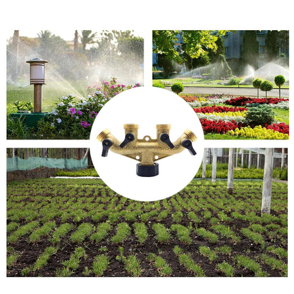4Way Solid Brass Hose Splitter Quick Connector Shut Off Valves 3-4 Tap Outlet
