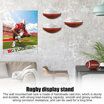 Wall Mounted Football Display Rack Metal Sports Holder for Rugby Soccer Ball Use
