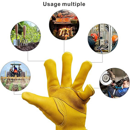 Golden Yellow Cowhide Work Gloves Full Finger Gardening DIY Home Maintenance Use