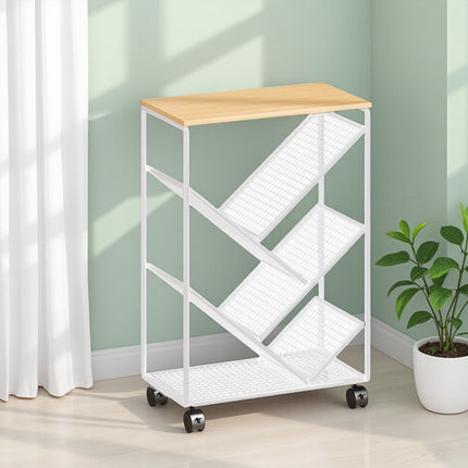 Mobile Wheeled Small Bookshelf Floor Storage Rack for Home Office Storage