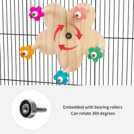 Rotating Wooden Bird Toy Parrot Ferris Wheel Cage Play Stand Turntable Spinner