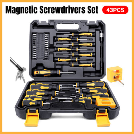 43PCS Manual Ratchet Screwdriver Set 1/4 Inch Multi Bit for Home DIY Repair Use