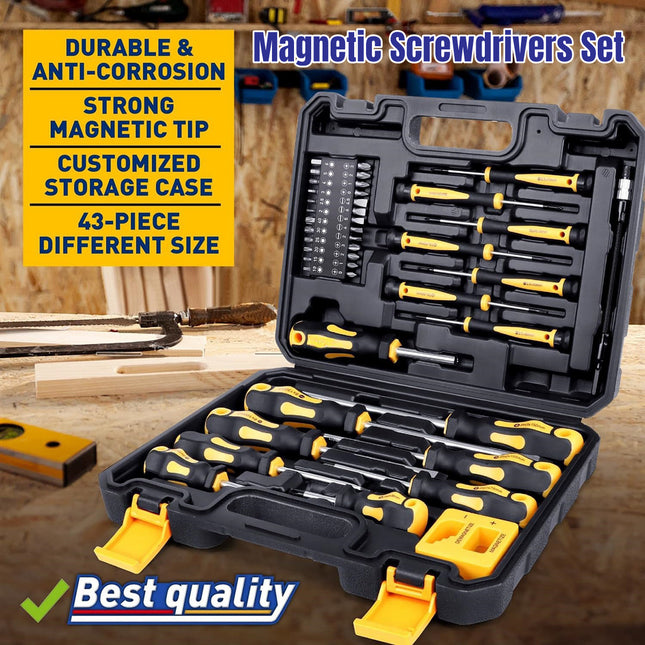 43PCS Manual Ratchet Screwdriver Set 1/4 Inch Multi Bit for Home DIY Repair Use