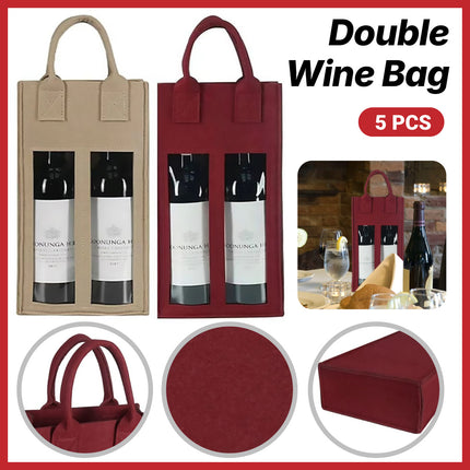 5PCS Handheld Wine Gift Bags Double-Bottle Design with Clear Window Portable