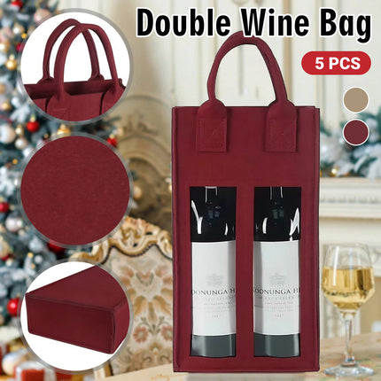 5PCS Handheld Wine Gift Bags Double-Bottle Design with Clear Window Portable