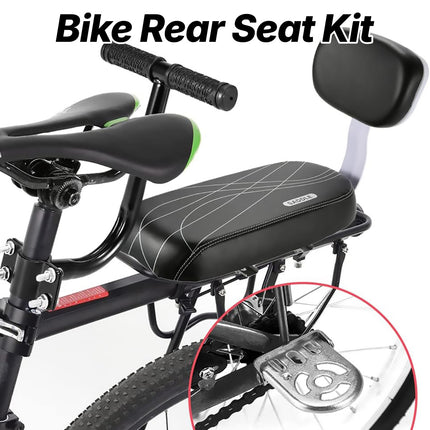 Bike Rear Seat Kit Set Carrier Cushion Backrest Footrest Safe for Bicycle Use