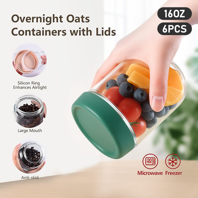 6PCS Glass Storage Can with Lids 16Oz Clear Leak-Proof for Kitchen Pantry Use