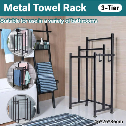 3 Bar Metal Floor-Standing Towel Rack 46x26x86cm Durable for Bathroom Bedroom