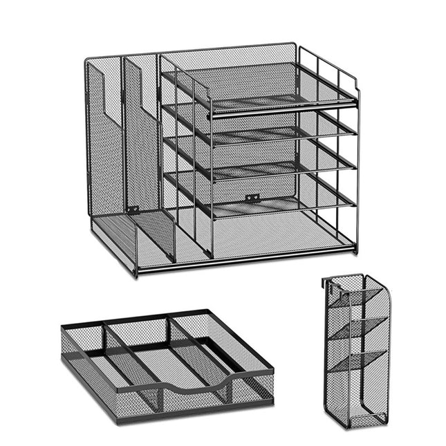 Multi Layer Desktop File Rack Storage Organizer Black Plastic for Office Home