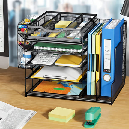Multi Layer Desktop File Rack Storage Organizer Black Plastic for Office Home