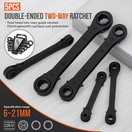 5PCS Double Head Quick Release Ratchet Wrench Set Durable for Garage Tool Kit