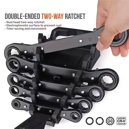 5PCS Double Head Quick Release Ratchet Wrench Set Durable for Garage Tool Kit