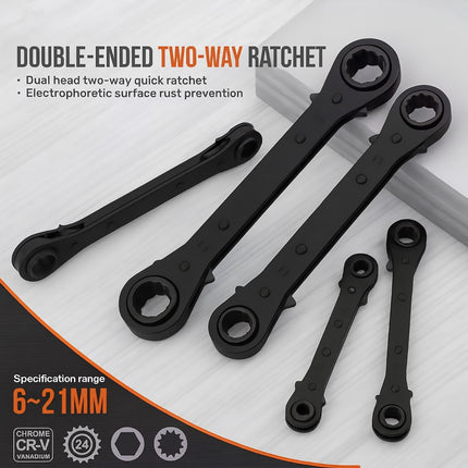 5PCS Double Head Quick Release Ratchet Wrench Set Durable for Garage Tool Kit