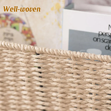 Natural Handwoven Magazine Rack Tabletop Bookshelf Newspaper Storage Basket