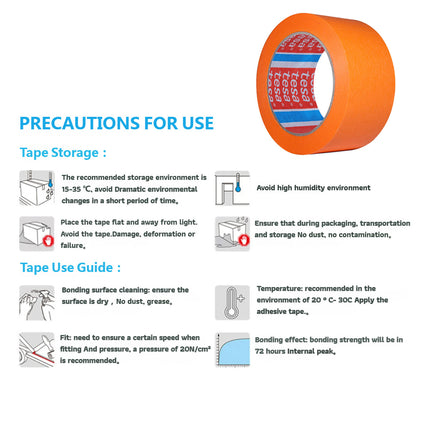 Orange Washi Masking Tape Fine Paint Heat Resistant Hand Tearable 5cm x 50m