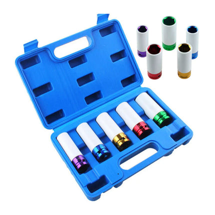5 Piece Extra Long Lug Nut Impact Socket Set Wheel Hub Protection Heavy Duty