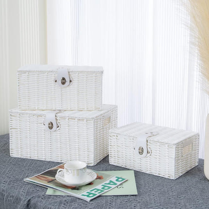 Rattan Storage Basket 3pcs Woven With Lid Natural Household Toys Snack Organizer