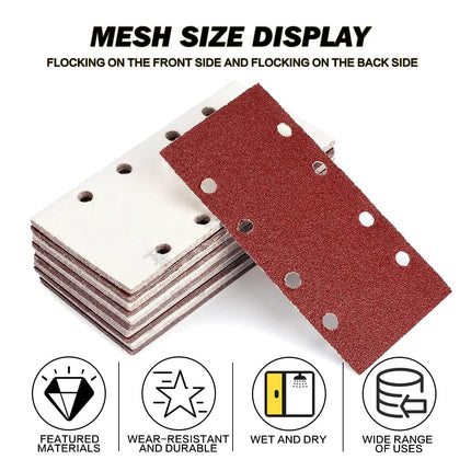 80PCS Rectangular Sanding Sheets 8 Hole Flocked Sandpaper For Polishing Wood