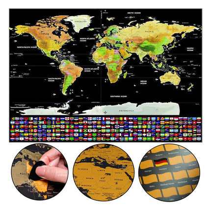 Deluxe Scratch-off World Map Interactive large Poster Atlas Travel Decor Gift
