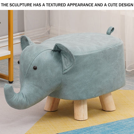 Cute Elephant Solid Wood Low Stool Shoe Changing Stool Durable for Home Entryway