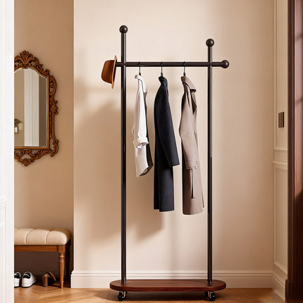 Portable Clothes Rack 60x30x175cm Metal Frame Wood Base Wheels for Bedroom