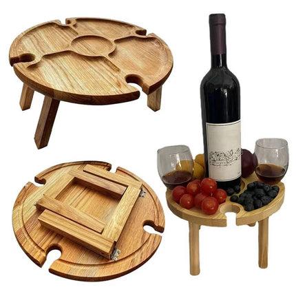 Wooden Portable Dining Table Outdoor Picnic Snack Fruit Serving Foldable Tray