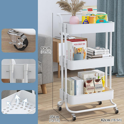 3 Tier Kitchen Bathroom Trolley Cart Steel Storage Rack Organizer with Wheels