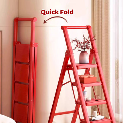 Folding Ladder 5 Step Carbon Steel Durable Ladder for Home Kitchen Garage Use