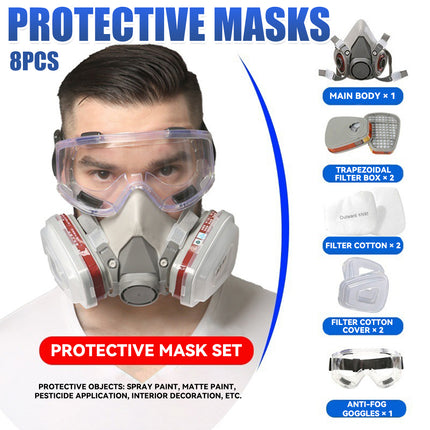 8PCS 6200 Protective Face Mask Respirator with 2 Filters for Painting Sanding