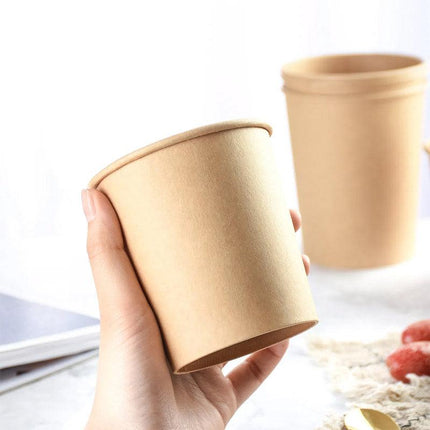 100PCS Kraft Paper Soup Bowl with Lid Round Fast Food Box Disposable Containers