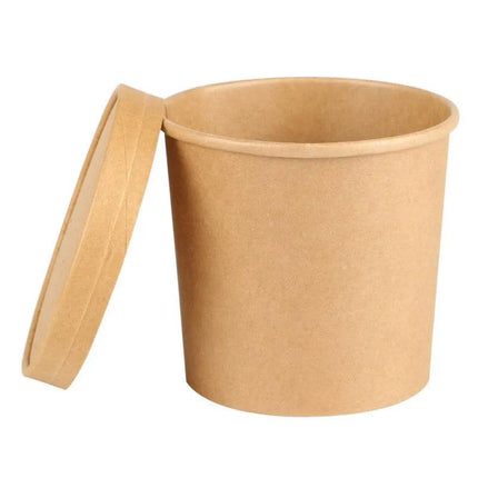 100PCS Kraft Paper Soup Bowl with Lid Round Fast Food Box Disposable Containers